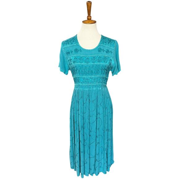 Vintage 90s Y2K Naqui New York Boho Babydoll Embroidered Midi Dress Size Small - Picture 1 of 7